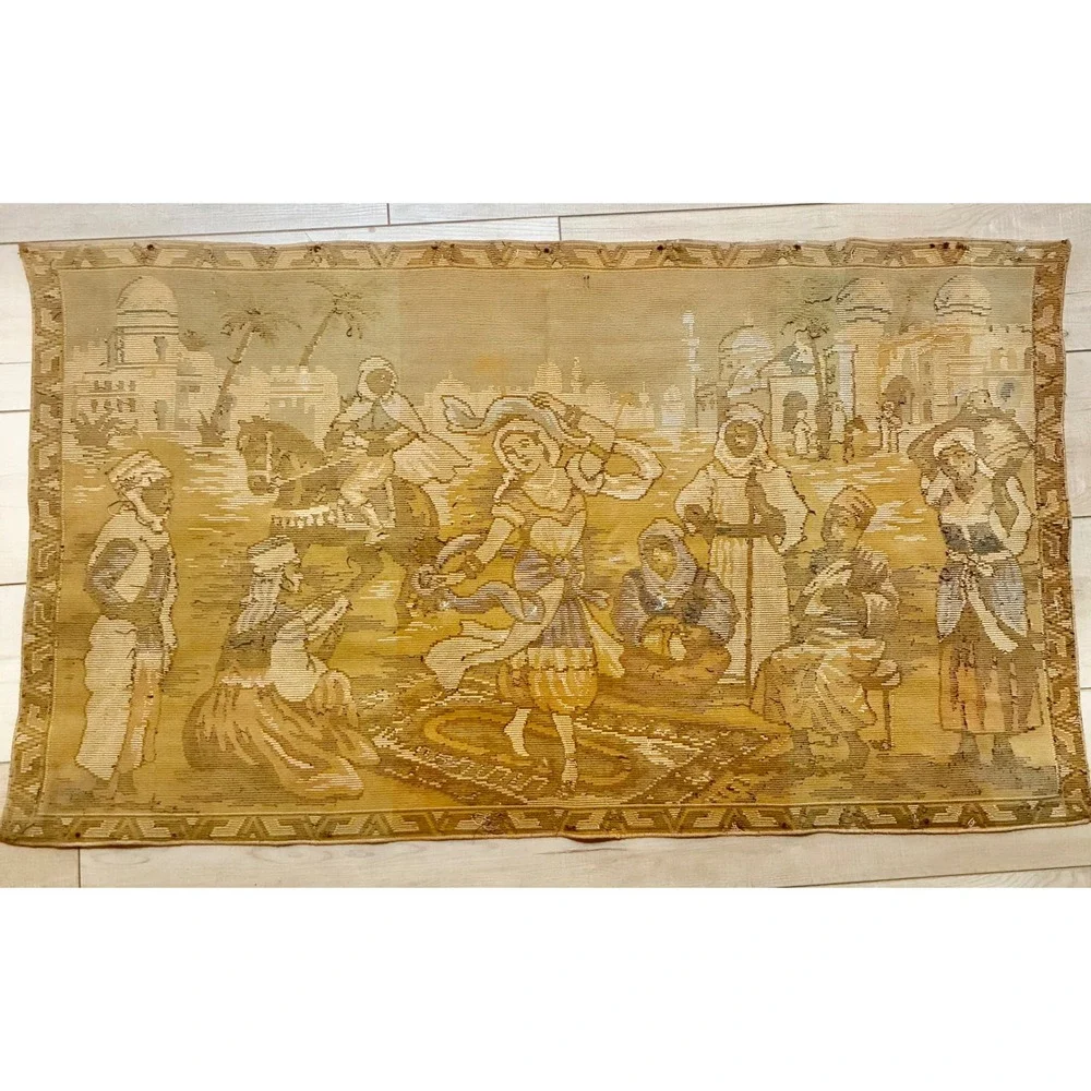 Vintage Tapestry Middle Eastern Desert Scene Wall Hanging Bohemian
